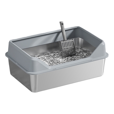 Stainless Steel High Lid and Footboard Semi-Automatic Quick Cleaning Cat Litter Box