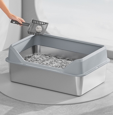 Stainless Steel High Lid and Footboard Semi-Automatic Quick Cleaning Cat Litter Box