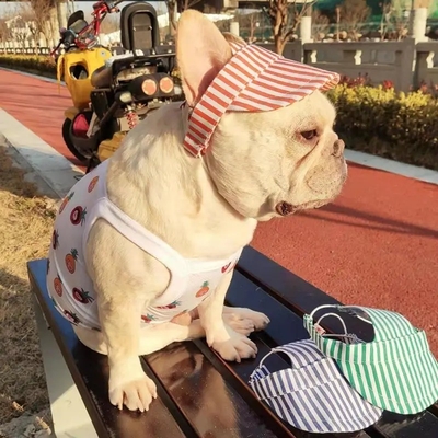 Striped Dog Sun Hat Adjustable Dog Sports Cap for Puppies Small Dogs Cotton Pet Hat