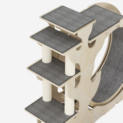 Keep Your Pets Fit Solid Wood Cat Climbing Frame with Running Wheel and Dog Treadmill