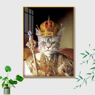 Pet Portrait Wall Art in Custom Aluminum Alloy Frame for Living Room Spoof Cat Mural