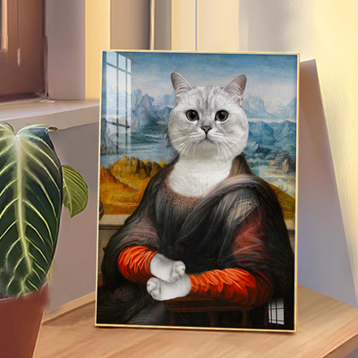 Pet Portrait Wall Art in Custom Aluminum Alloy Frame for Living Room Spoof Cat Mural