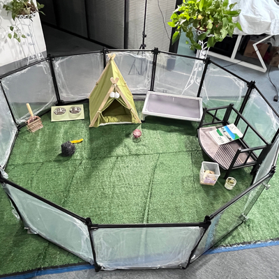 Indoor Folding Dog Playpen Transparent Acrylic Portable Pet Fence with Animal Pattern