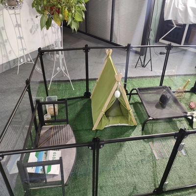 Animal Pattern Aluminum Folding Pet Playpen Kennel 12 Panels Black 65 x 91 cm for Dogs