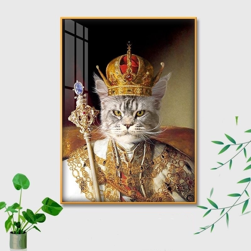 Pet Portrait Wall Art in Custom Aluminum Alloy Frame for Living Room Spoof Cat Mural